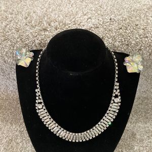 Jewel Saturation Necklace & Vintage Clip-on Earrings with Sparkling AB